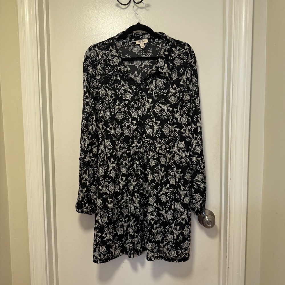 Style & Co. 3X Black White Floral Print Long Sleeve Romper Plus Size